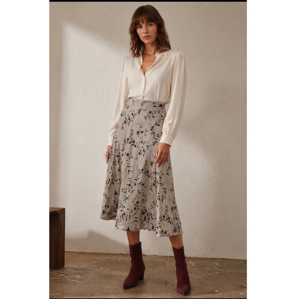 VINTAGE 90s‎ MEGAN PARK Beaded Floral Midi Skirt Women 8 Wool